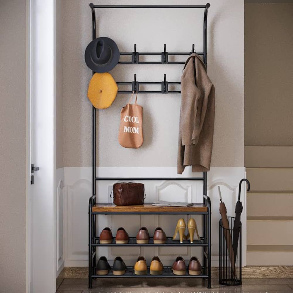 Wood Stand Clothes With Shelvs