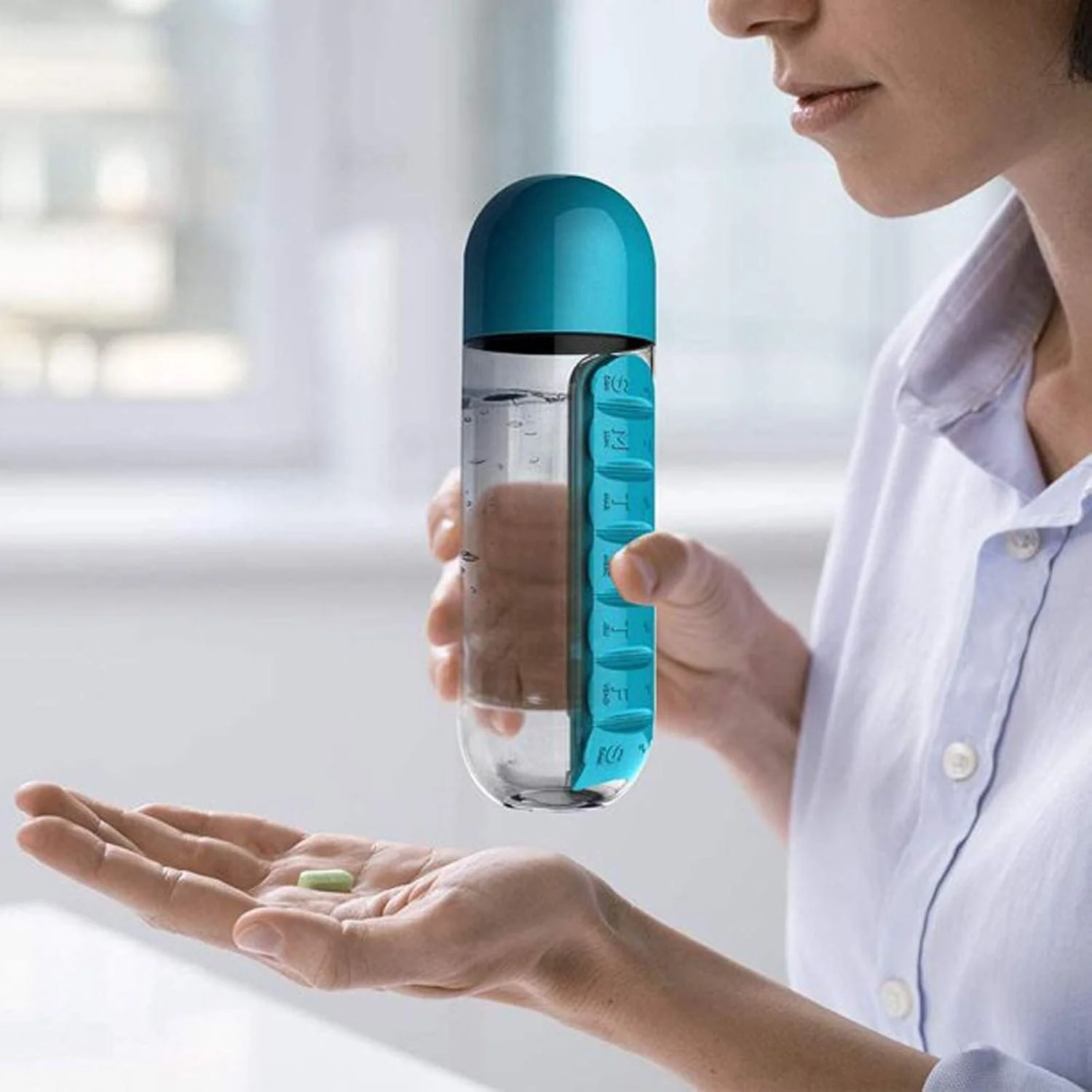 600Ml Water Bottle with Pillbox Plastic Drink Bottle