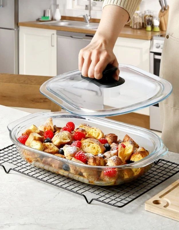 Fenix Glass Casserole Dish with Glass Lid, Oven Safe Oval Glass Baking Pan with Lid