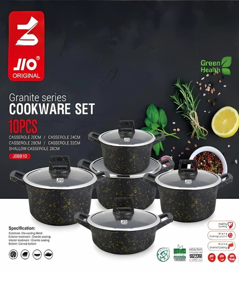 JIO 10 PCS Aluminum Non-stick Casseroles Cookware