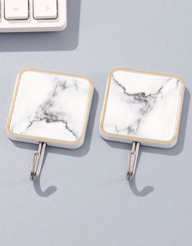 3Pcs Adhesive Marble Hooks Sticky Wall Hanging Hooks Heavy Duty Seamless Stainless Steel