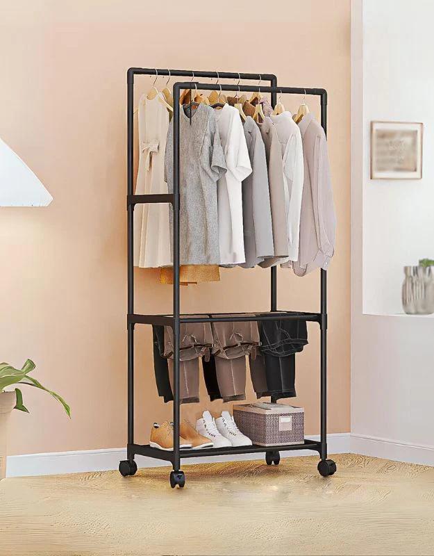 Clothes Hanging Rod with 3 Tiers of Storage Space