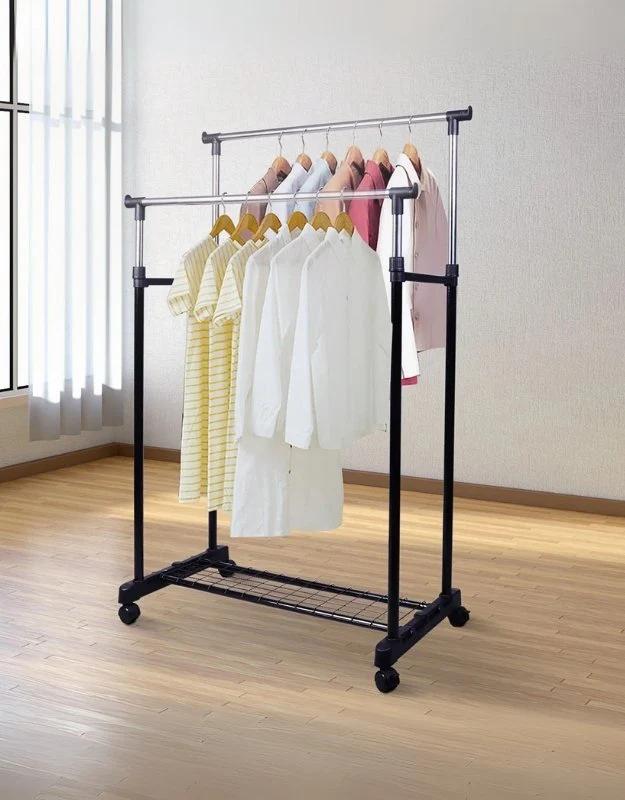 Stainless Steel Double Pole Portable Clothing Hanger 130x45x160cm
