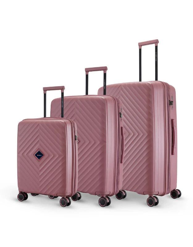 3 Pcs 𝗥𝗲𝗱 𝗥𝗼𝗰𝗸 Diamond Shaped Travel Trolley Suitcase Hard Shell Luggage Set