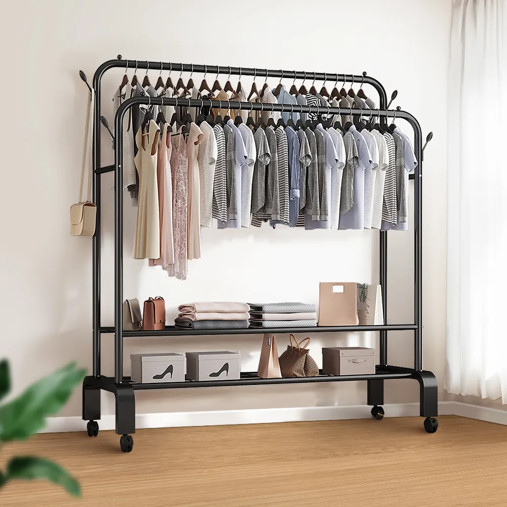 Metal Clothes Coat Rack Stand  Rail with 4 Side Hooks