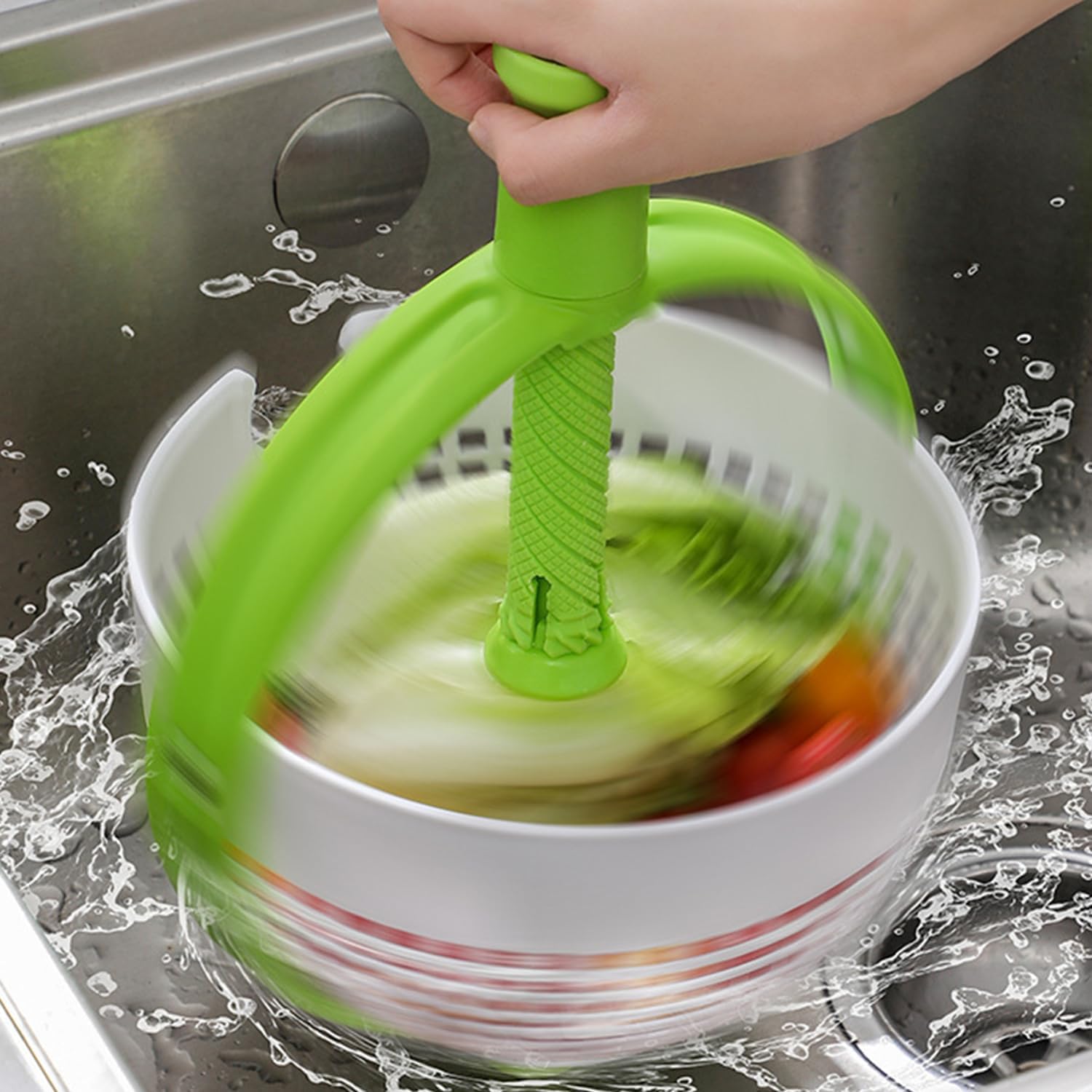 Rotatable Filter Basket, Fruit and Vegetable Drainage Basket, Drainage Basket with Handle, Salad Centrifuge, Rotating Fruit and Vegetable Drainage Basket