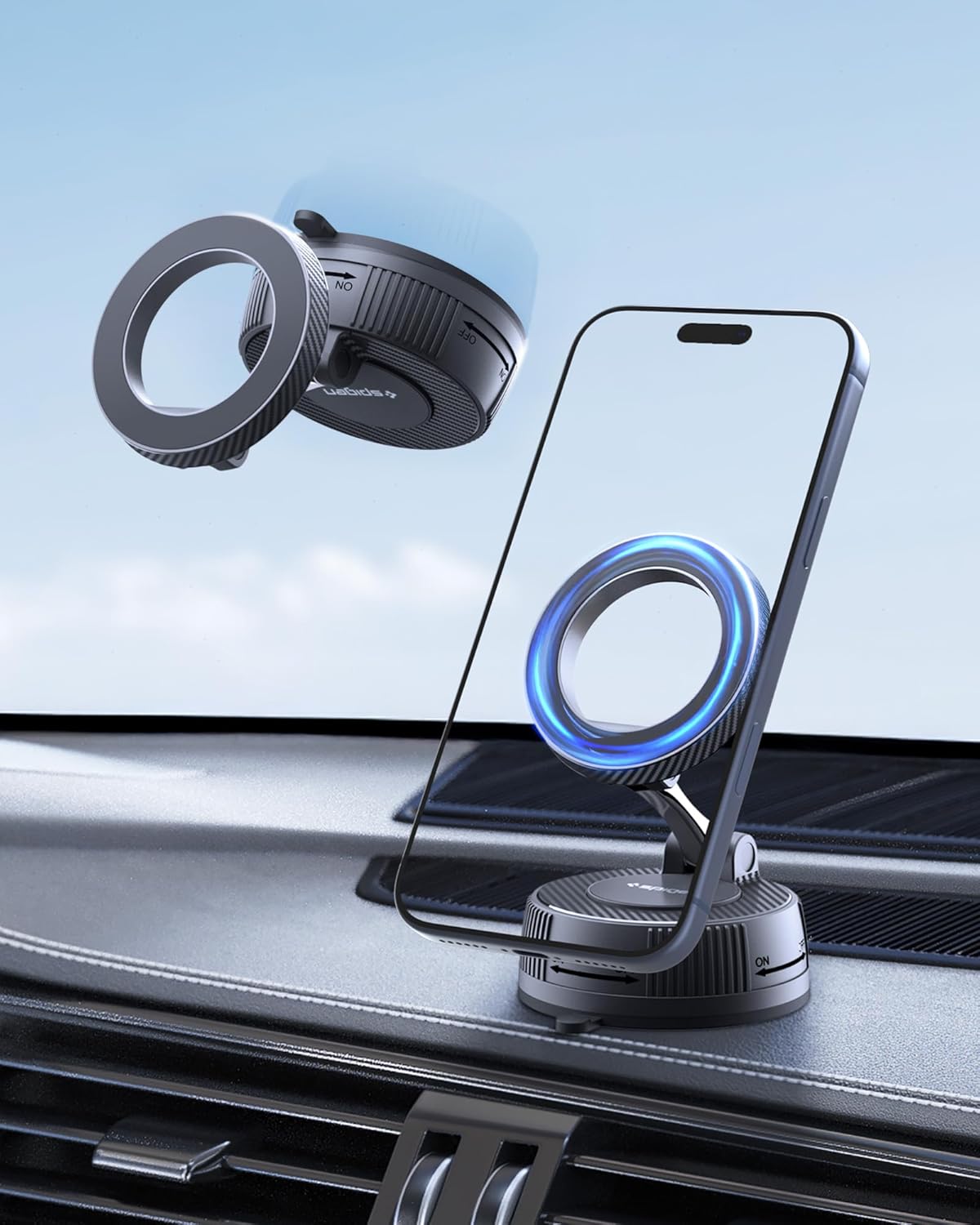 360° Adjustable Magnetic Vacuum Suction Cup Car Phone Holder Mount for MagSafe
