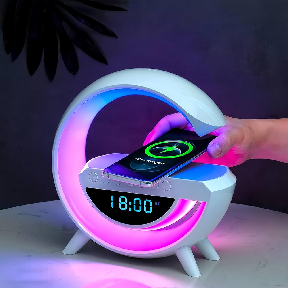 Atmosphere Lamp with 15W Wireless Charger Led Alarm Clock Dimmable Ambient Light Smart Table Lamp