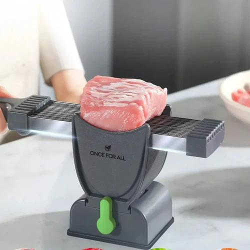 SupMaKin Fresh Meat Slicer, Thickness Adjustable 2 or 4 mm, 17 IN 1 Stainless Steel Manual Meat Cutter, Cleaver Kitchen Knife, Jerky Slicer Suit for Chicken Breast Beef Pork