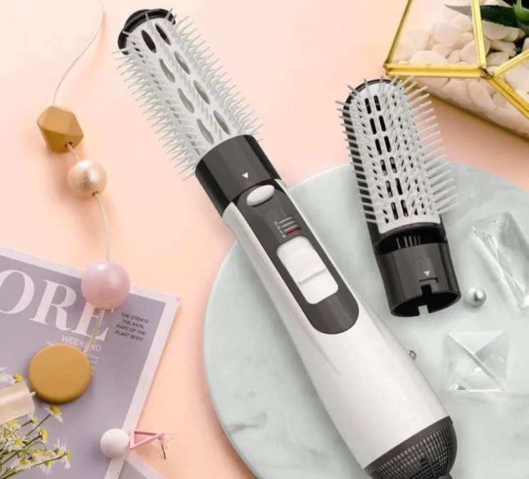 Hot Air Brush 3 in 1 Multifunctional Hot Air Brush Hair Straightener Negative Ion Hair Dryer Car Rotation Hot Air Brush Curler Multifunctional Brush for All Hair Types with Anti-scalding Function