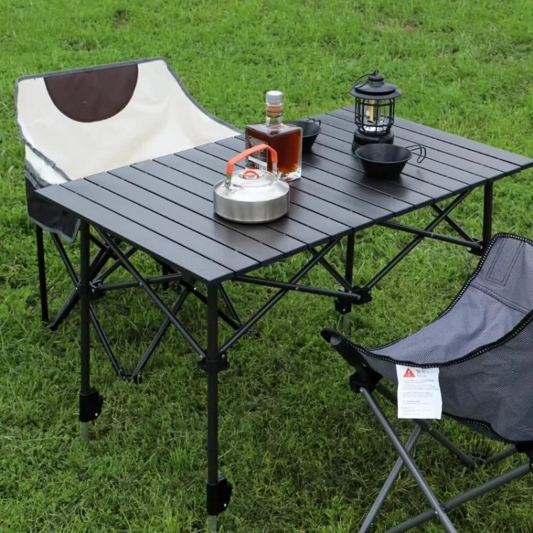 Folding Camping Table, Black Marble Painted Steel Pipe Panel Portable Picnic Camping Table Bed Table, Lightweight Folding Table for Outside Picnic Garden Cooking BBQ Fishing Beach Table
