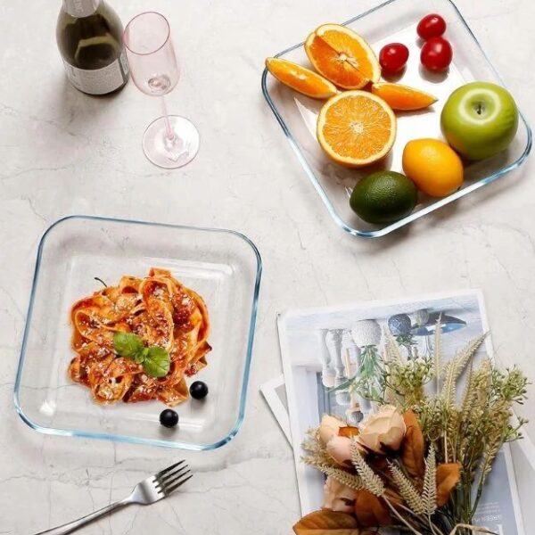 2 Pcs 9" INCH Tempered Glass Pasta Salad Plate Set For Kitchen