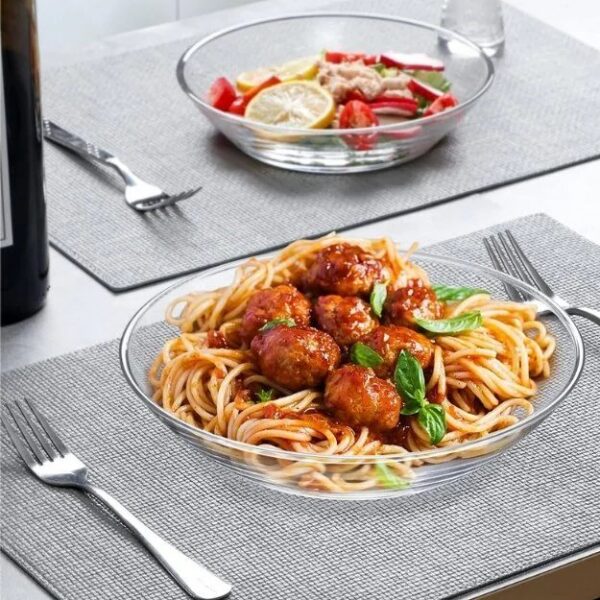 2 Pcs 9" INCH Tempered Glass Pasta Salad Plate Set For Kitchen