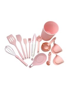 21 Pieces Silicone Kitchenware Utensil Set Pink Black & Grey - Image 7