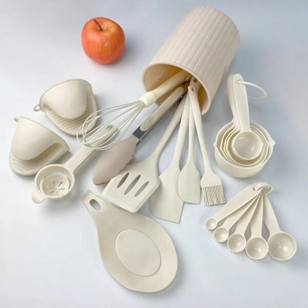 21 Pieces Silicone Kitchenware Utensil Set Pink Black & Grey