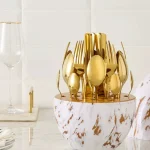 Falari 24 PCS Flatware Set Gold Stainless Steel Tableware Egg Design