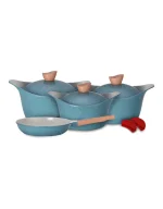 LAHOYA Ceramic Coated Cookware Set 9 PCS Stock Pot Fry Pan Slicon Grip - Image 2