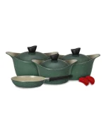 LAHOYA Ceramic Coated Cookware Set 9 PCS Stock Pot Fry Pan Slicon Grip
