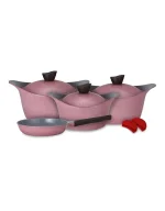 LAHOYA Ceramic Coated Cookware Set 9 PCS Stock Pot Fry Pan Slicon Grip - Image 3