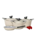 LAHOYA Ceramic Coated Cookware Set 9 PCS Stock Pot Fry Pan Slicon Grip - Image 4