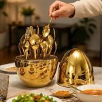 Egg-Shaped Tableware Storage Box Premium Stainless Steel 24 pcs ( Gold) - Image 2