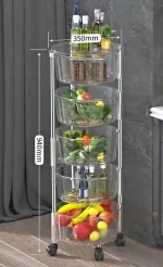 5 Layers Transparent Multi-Tiers Round Rotatable Storage Rack, Movable Kitchen Organizer - Image 7