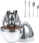 Fork Knife Spoon Set with Egg-Shaped  Stainless Steel 24 pcs ( Silver) - Image 3