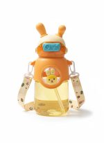 Kids Cartoon Sipper Water Bottle with Straw & Strap | Leakproof BPA-Free Cute Animal Design Bottle 600ml - Image 7