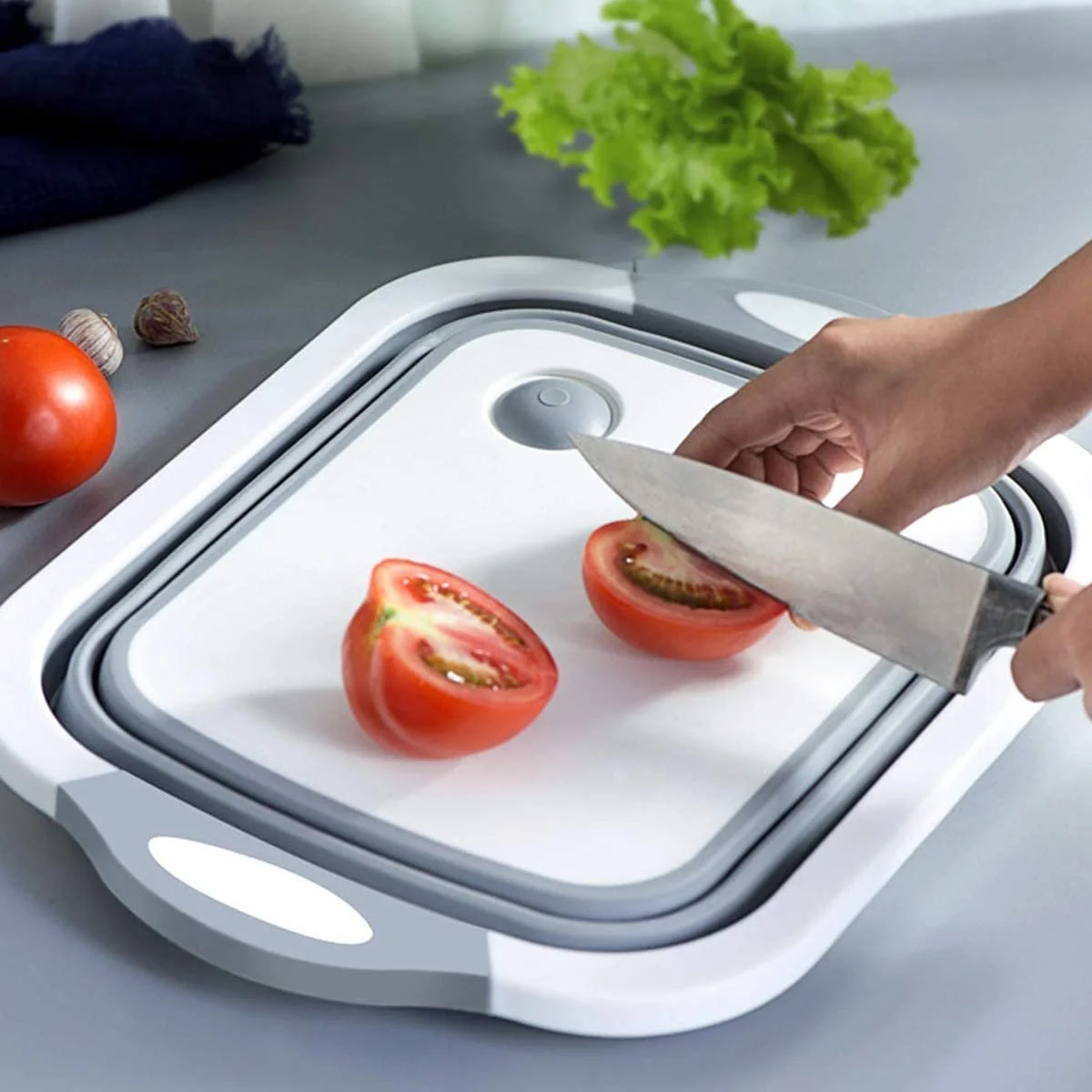 61933Hc2EmS._SL1200_ 4 in 1 Multifunctional Silicone Based Kitchen Foldable Cutting Chopping Board - Image 1