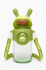 Kids Cartoon Sipper Water Bottle with Straw & Strap | Leakproof BPA-Free Cute Animal Design Bottle 600ml - Image 9