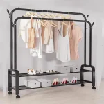 Metal Clothes Coat Rack Stand  Rail with 4 Side Hooks - Image 4