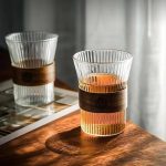 6Pcs Japanese Style Clear Borosilicate Glass Cup with Natural Wooden Grip