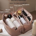 Waterproof Portable Pouch Open Flat Toiletry Bag Make Up Organizer with Divider and Handle  - Image 2