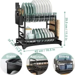 2 Tier  Black Dish Drying Rack with Drip Tray, Stainless Steel Dish Rack - Image 6