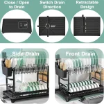 2 Tier  Black Dish Drying Rack with Drip Tray, Stainless Steel Dish Rack - Image 5