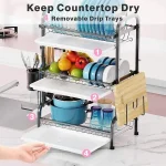 Arcanine Steel Dish Drying Rack Over Sink 3-Tier Large Capacity Kitchen Storage Rack - Image 2
