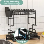 2 Tier  Black Dish Drying Rack with Drip Tray, Stainless Steel Dish Rack - Image 3