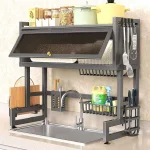 Mugath Over The Sink Dish Drainer Drying Rack,2 Tier Adjustable Height Large Dish Racks with Cover - Image 6