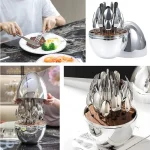 Fork Knife Spoon Set with Egg-Shaped  Stainless Steel 24 pcs ( Silver) - Image 4