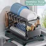 2 Tier  Black Dish Drying Rack with Drip Tray, Stainless Steel Dish Rack - Image 2