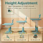 Kids Functional Desk and Chair Set, Height Adjustable Children School Study Table with Bookholder Slot & LED Lamp,Storage for Boys Girls. - Image 5
