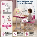 Pink StarAndDaisy Kids Study Table with Adjustable Height, Multi-Functional Kids Study Table with Book Holder - Image 5