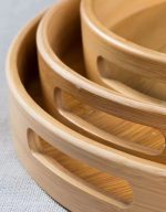 Tableware Soft Wooden Bamboo Round Serving Tray with Handles - Image 2