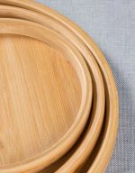 Tableware Soft Wooden Bamboo Round Serving Tray with Handles - Image 3