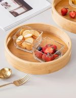 Tableware Soft Wooden Bamboo Round Serving Tray with Handles - Image 4
