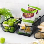 Metal Mesh Basket with Wooden Handle Storage Pantry Rectangular Organizer