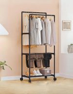 Clothes Hanging Rod with 3 Tiers of Storage Space