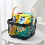 Metal Mesh Basket with Wooden Handle Storage Pantry Organizer Squared