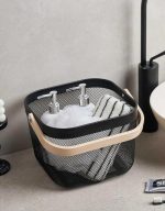 Metal Mesh Basket with Wooden Handle Storage Pantry Organizer Squared - Image 3