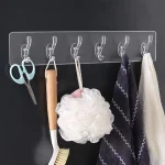 6 Row Transparent Wall Hook Strong Self Adhesive Door Wall Hangers for Kitchen Bathroom